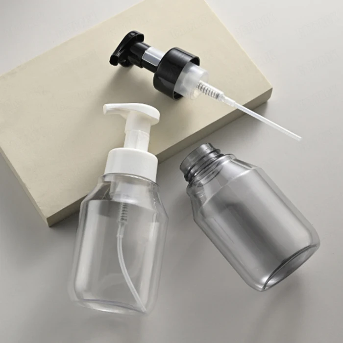 High Quality Pet Square Liquid Soap Dispenser Foaming Face Wash Bottle Cleanser Clear Foamer Pump 350ml Empty Foam Pump Bottles