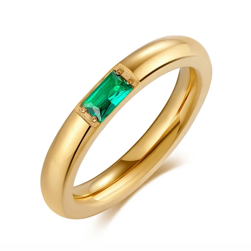 Gemnel 925 sterling silver jewelry 14k gold plated emerald green cut band ring
