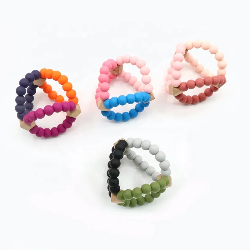 Новый дизайн, милый силиконовый детский Прорезыватель для зубов без бисфенола А, силиконовый деревянный браслет для прорезывания зубов