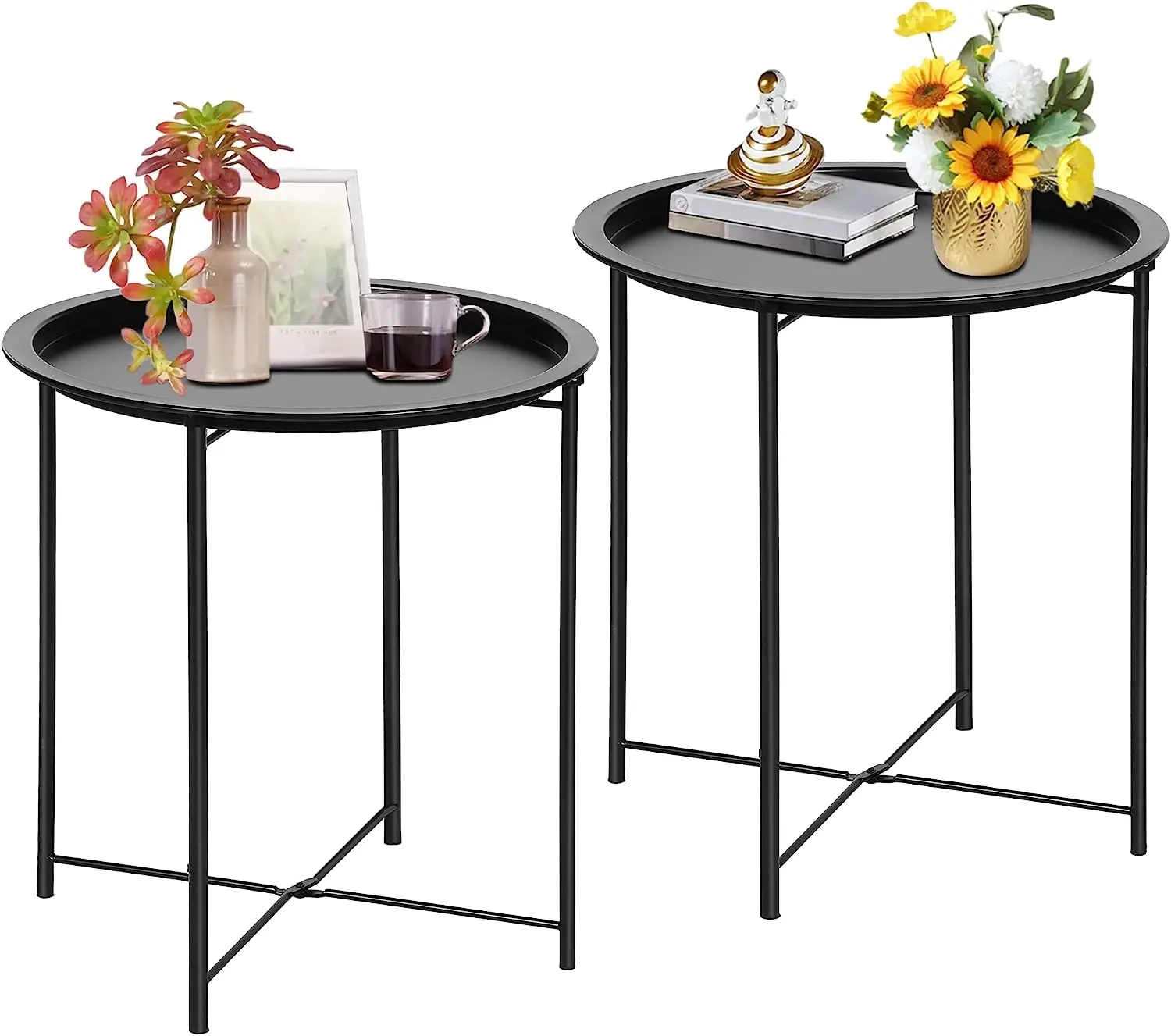Folding Home Decorative Round Metal Side End Coffee Outdoor Indoor Tray Table for Living Room Bedroom