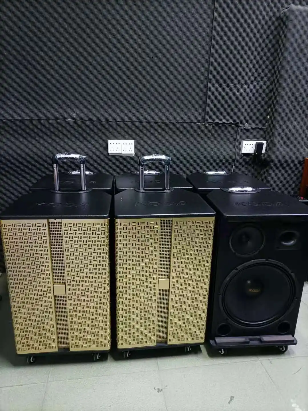 Big battery  BT  Sound system wireless wooden portable trolley speakers with guitar input SD USB