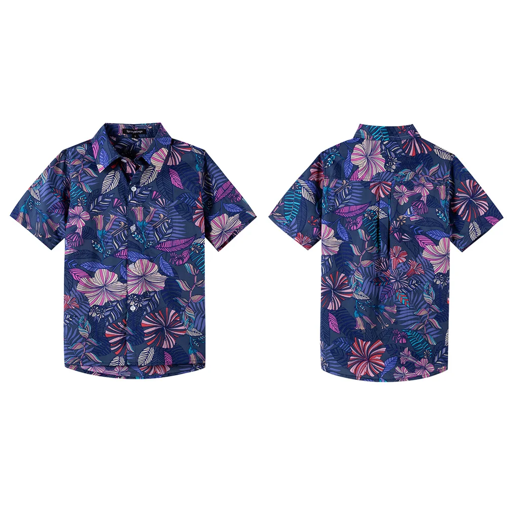 Casual Summer Custom Kids Boys Beach Hawaiian Printed Shirts Short Sleeve Flower Children Polyester Boys Hawaiian Shirts