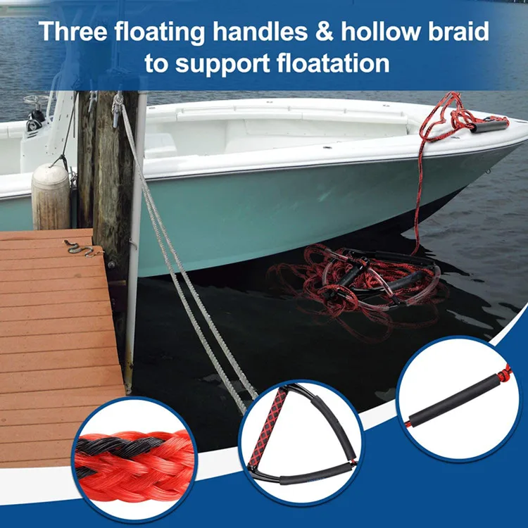 PP PE Hollow Braided Rope Factory Wholesale Water Ski Safety Wakeboard Rope With Eva Handle Floating Surfboard Rope