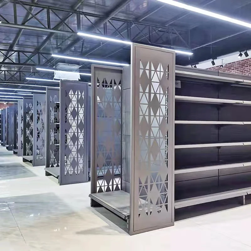 Customization Grocery Store Fixtures Retail Display Shelf Design Double Sided Supermarket Shelves