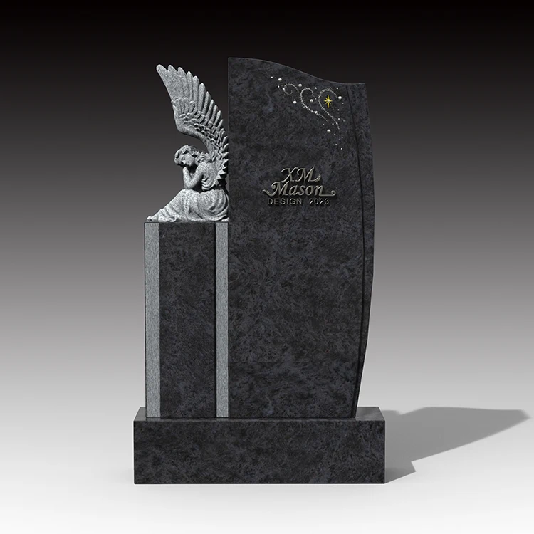 Large America Etched White Granite Angel Tombstones And Bahama Blue Monuments
