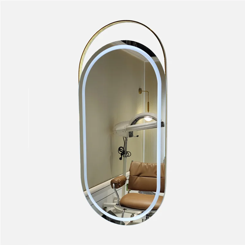 Comfortable new design led designs  gold and white stations hairdressing led round beauty saloon mirror hair salon