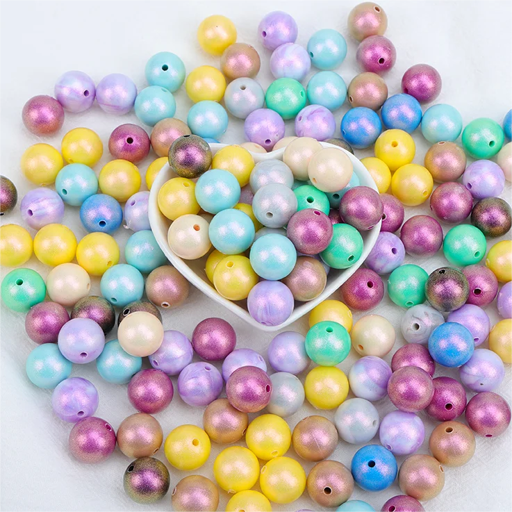 Bpa Free 15mm Silicone Glossy Teething Bead Food Grade Silicone Opal  Beads Silicone Focal Loose  Beads For Pens Making