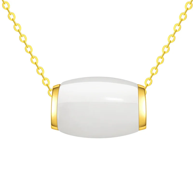 Luxury Fashion Solid Pure 24K Gold Jade Charms Pendants 18K Yellow Gold Necklace Women Ladies Bridal Engagement Wedding Jewelry