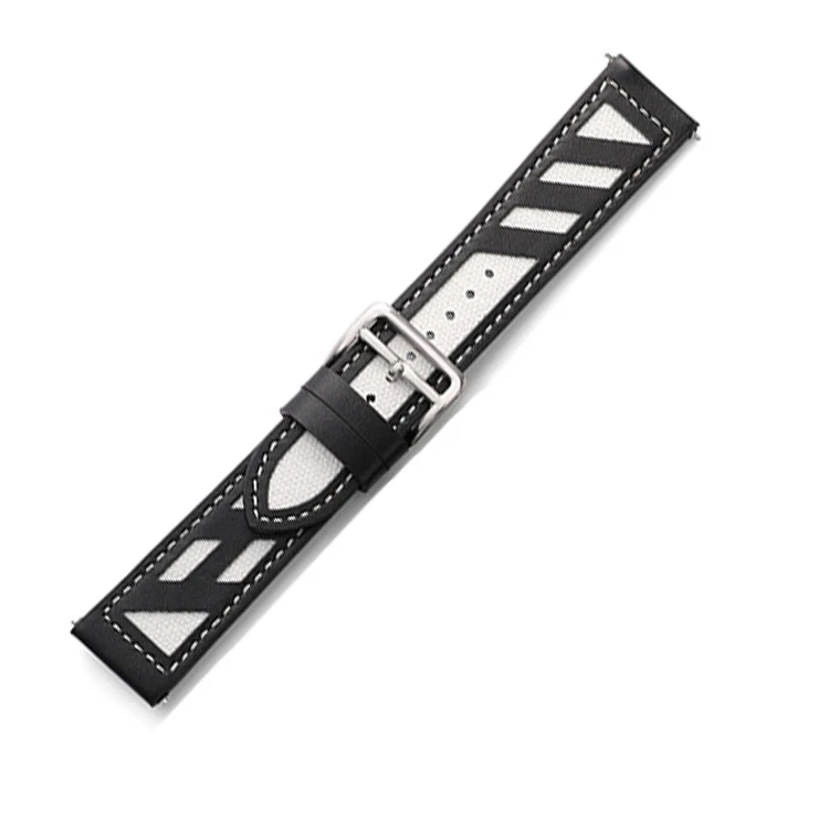 Adepoy S-L002 22mm Genuine Leather Patchwork Canvas Watch Strap For Samsung Gear S3/Gear 2/Galaxy Watch Band Universal Wristband