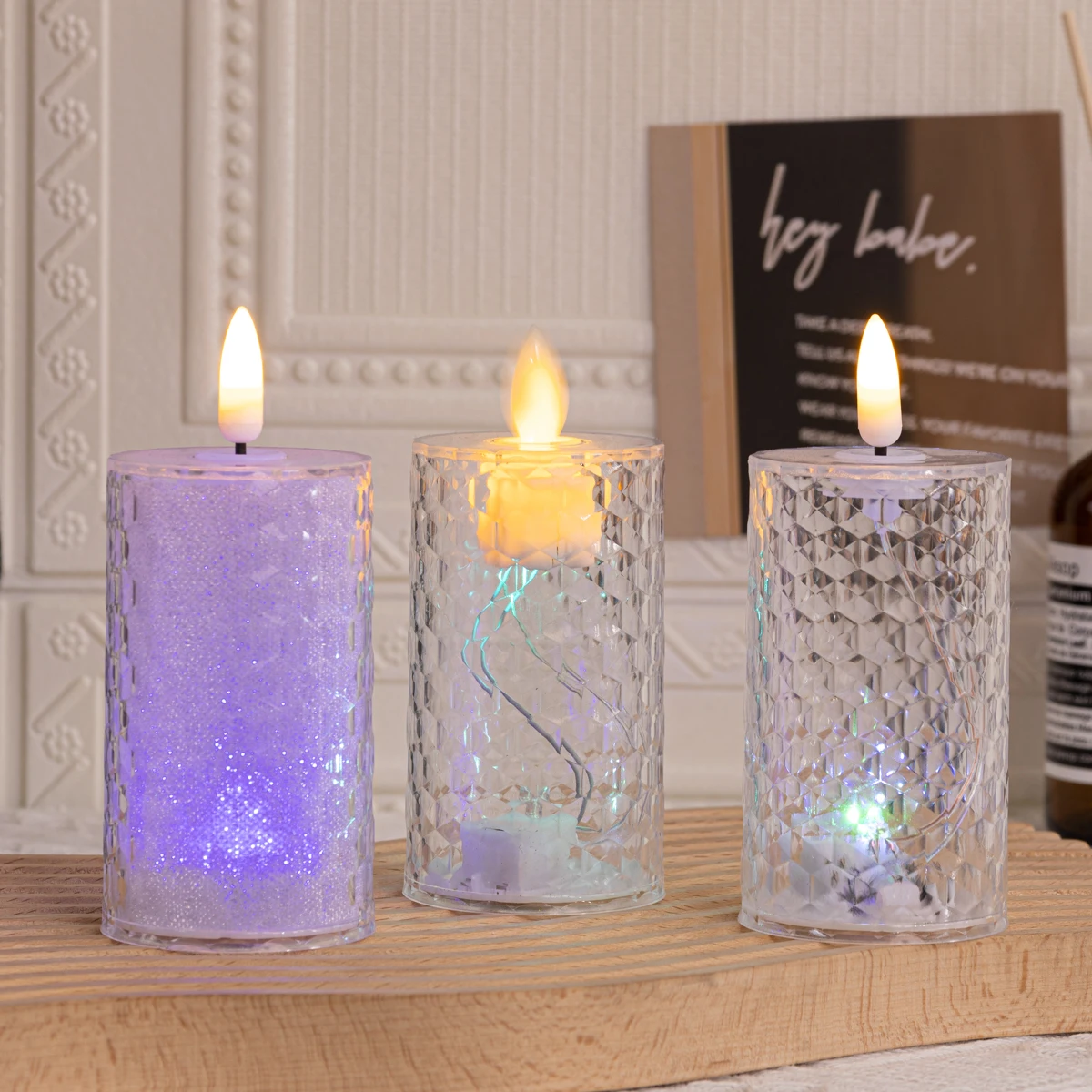 New design LED Transparent Honeycomb Candle light Hexagonal Column Lamp Home Decoration Lamp Decoration Simulate swinging flames