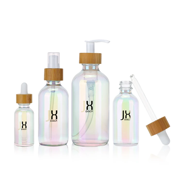 Manufacture colorful serum bottle with bamboo dropper 1oz 2oz 4oz 6oz 8oz glass cosmetic dropper bottle