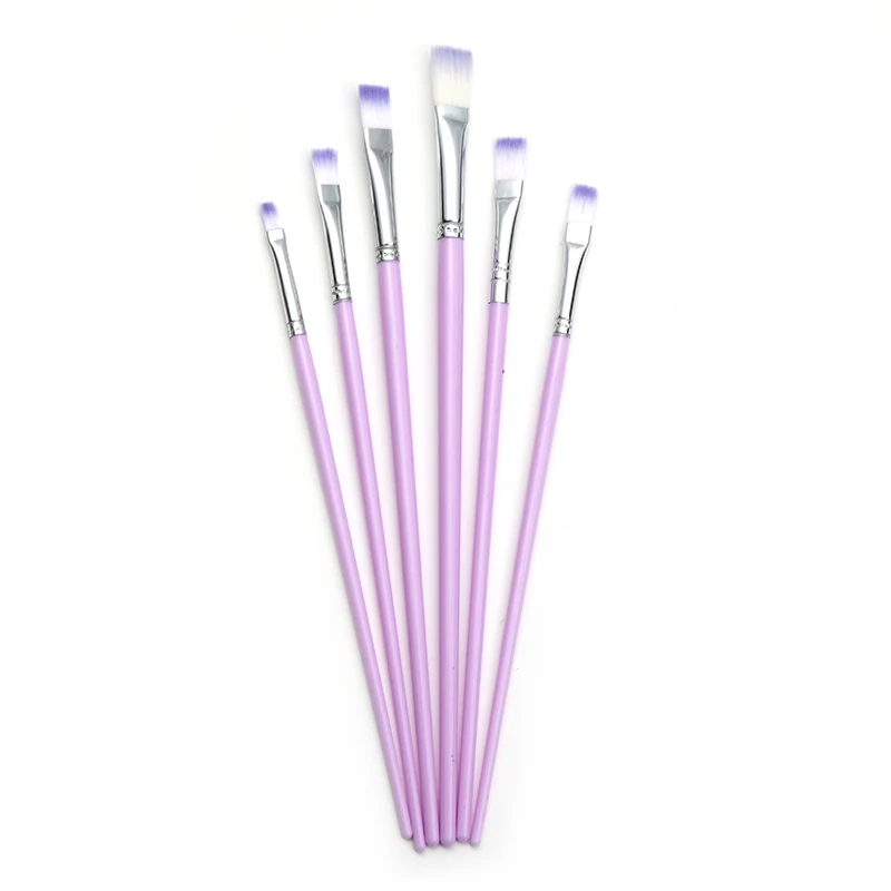 6 Pcs Plastic Handle Nylon Hair Macaron Paintbrush Set for Acrylic Gouache Oil Painting
