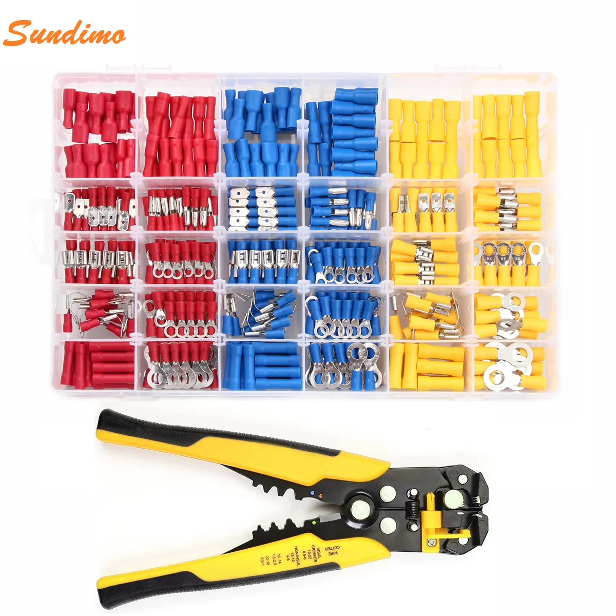 Sundimo Factory Wholesale 480pcs Assorted Electrical Wire Crimp Connectors Insulated Ring Spade Fork Butt Terminals with Pliers