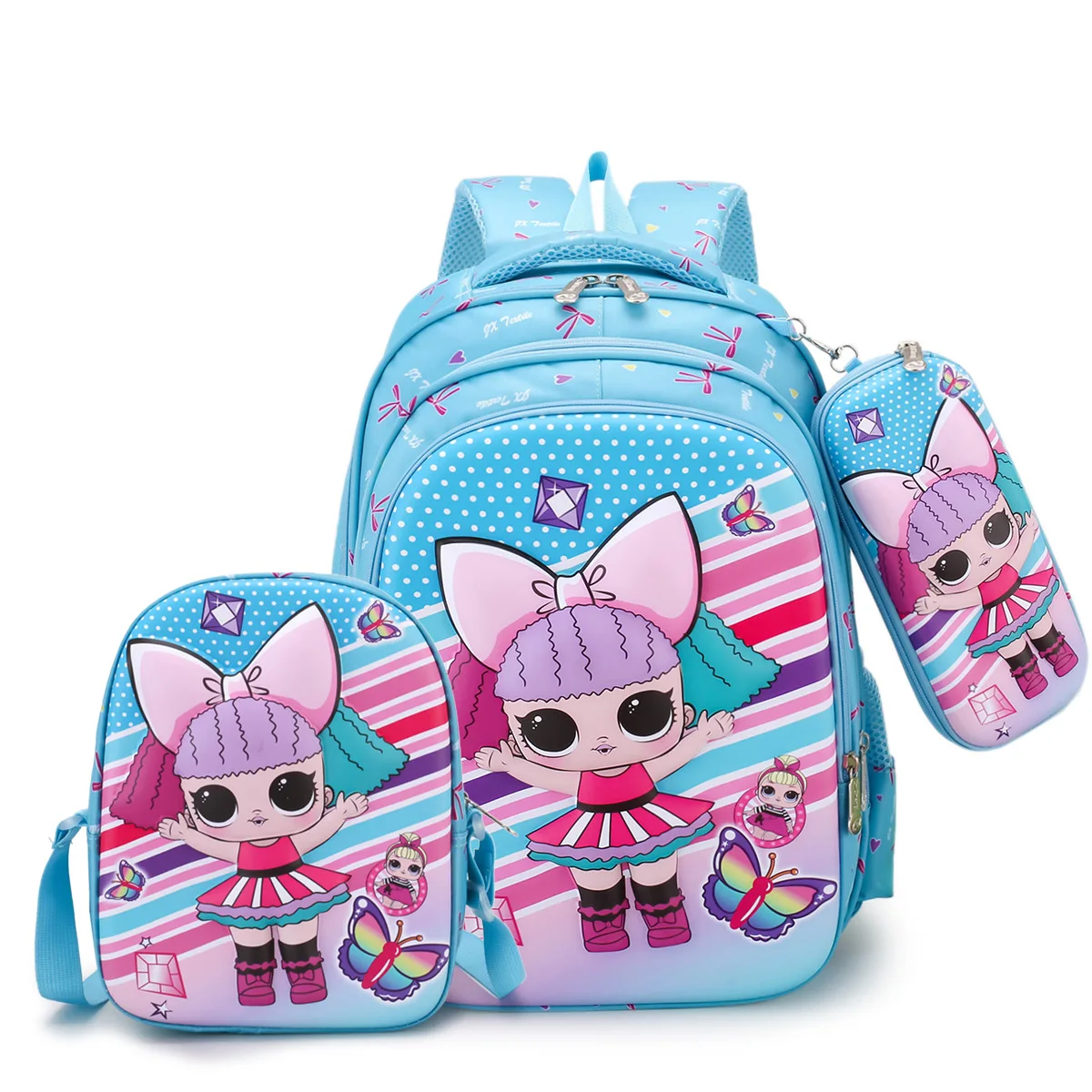 three-piece kindergarten cartoon printing schoolbag students pull rod diagonal multi-purpose school bags kids backpack