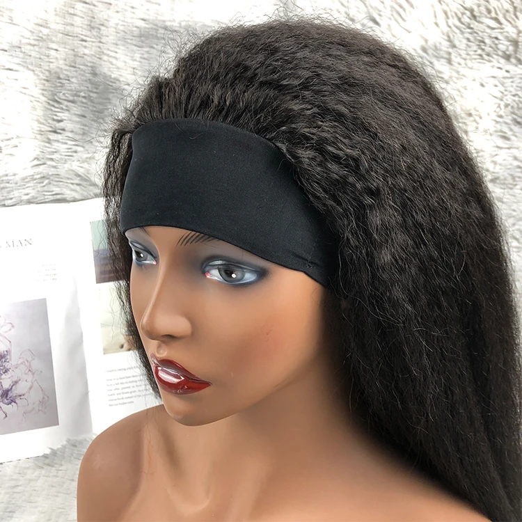Indian Raw Unprocessed Human Hair Afro Yaki+Kinky Straight Headband Wigs For Black Women