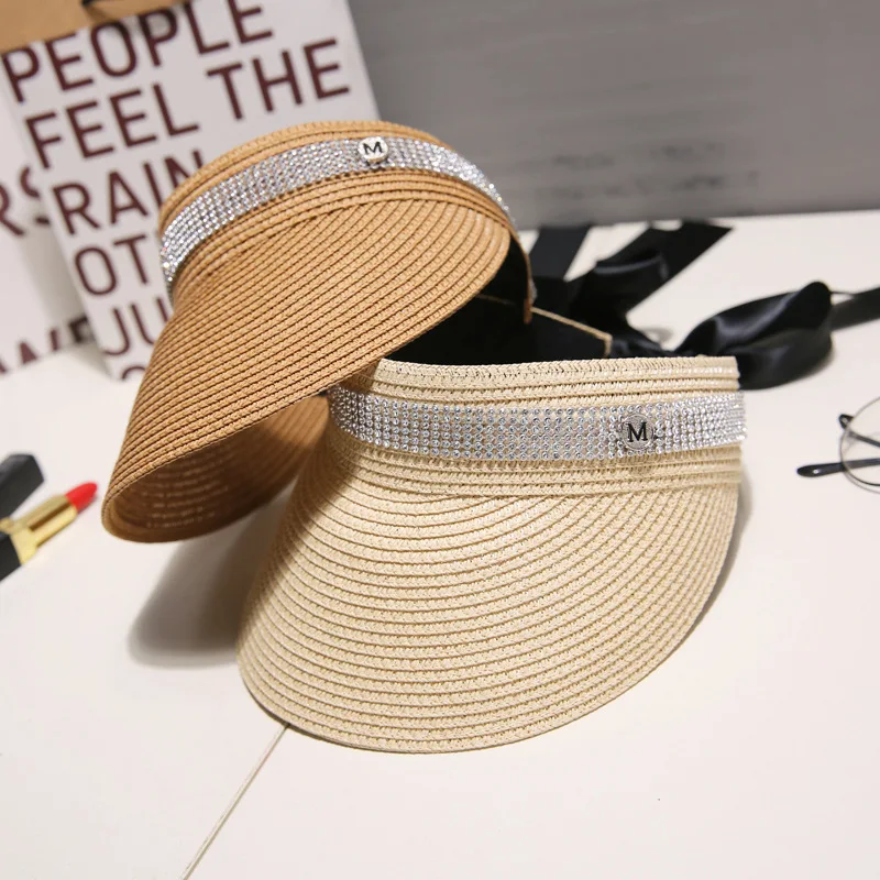 2022 New arrival summer beach visor cap Letter Big Brim Hat Travel Sun Hat Trend brand visor straw hats cap