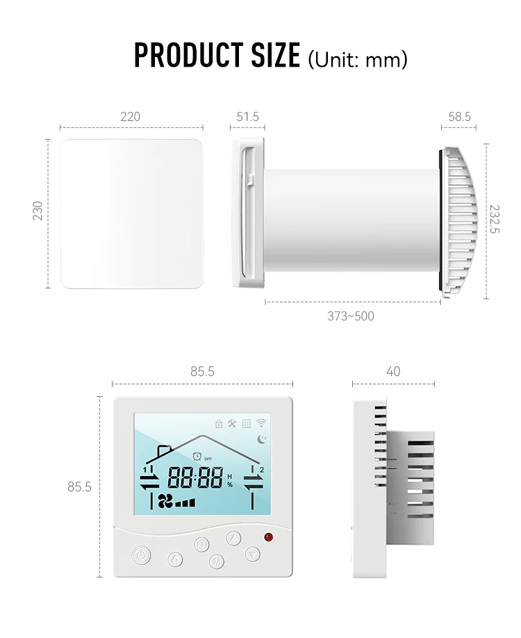Eco-pair single room erv hrv 97% regeneration efficiency for bathroom F7 MERV11 filter with CO2 sensors