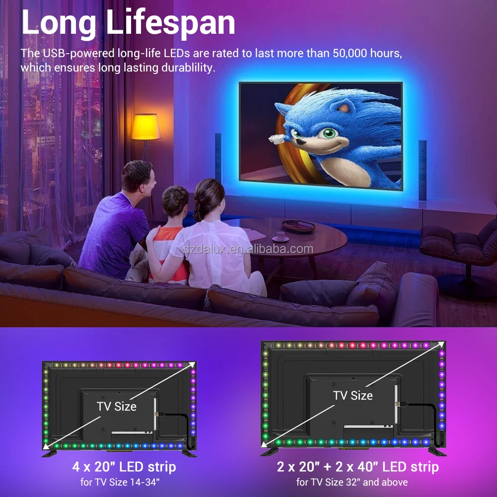 RGB USB DC 5V Background Lights Backlight 3M Led Strip Lights Smd 5050 App Control Smart Led Strip Light for TV