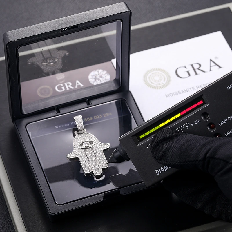 In Stock Dropshipping Hip Hop Jewelry 925 Sterling Silver VVS Moissanite Diamond Iced Out Hamsa Hand Pendant For Men Women