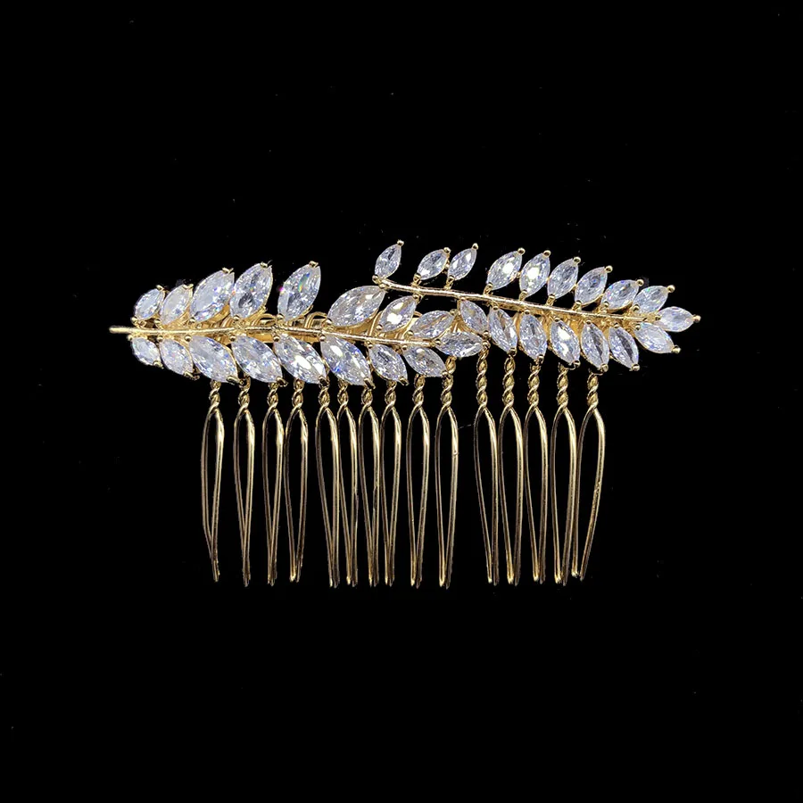 luxury zircon bridal hair accessories CZ stone wedding hair comb rose gold silver