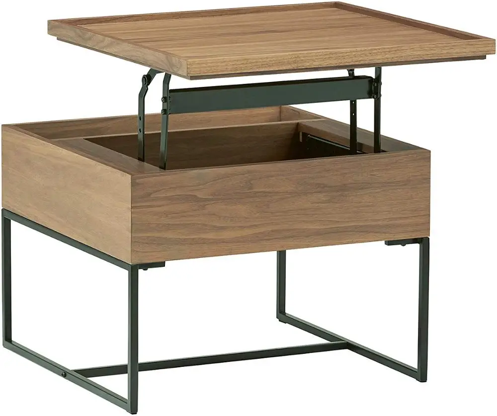 Rivet Axel Lift-Up Wood Metal Side Table, Walnut