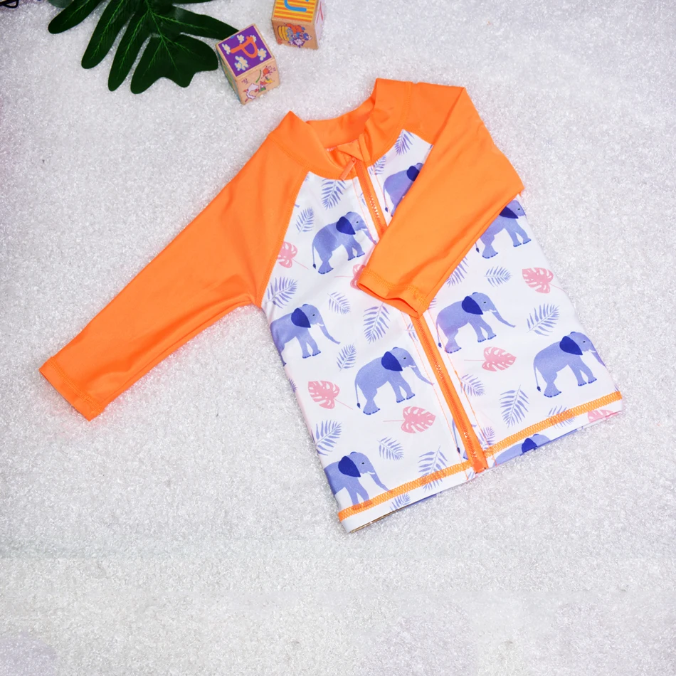 Long Sleeve  Baby Swimming Rash Guard with Full-length Zipper Baby Swimwear Baby Swim Shirt Rash Vest for infant and toddler