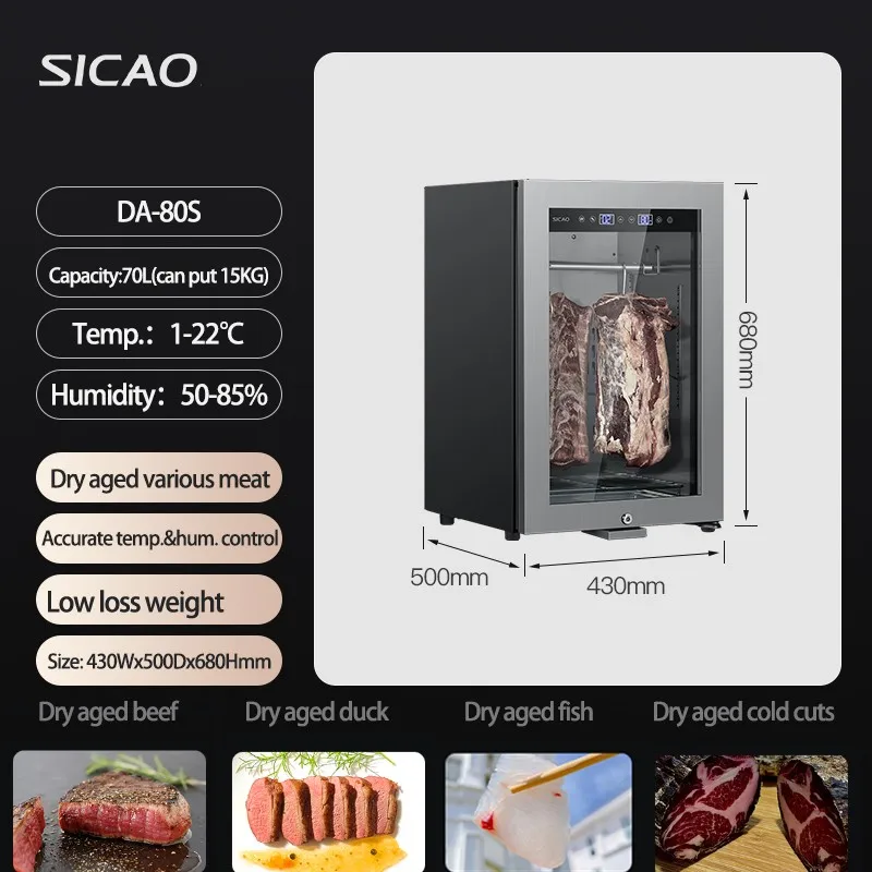 SICAO Home Beef Steak Saussages Meat Dry Ageing Aged Cooler Refrigerator Fridge Display Dri Ager Cabinet  63L 1-22C° 50-85%