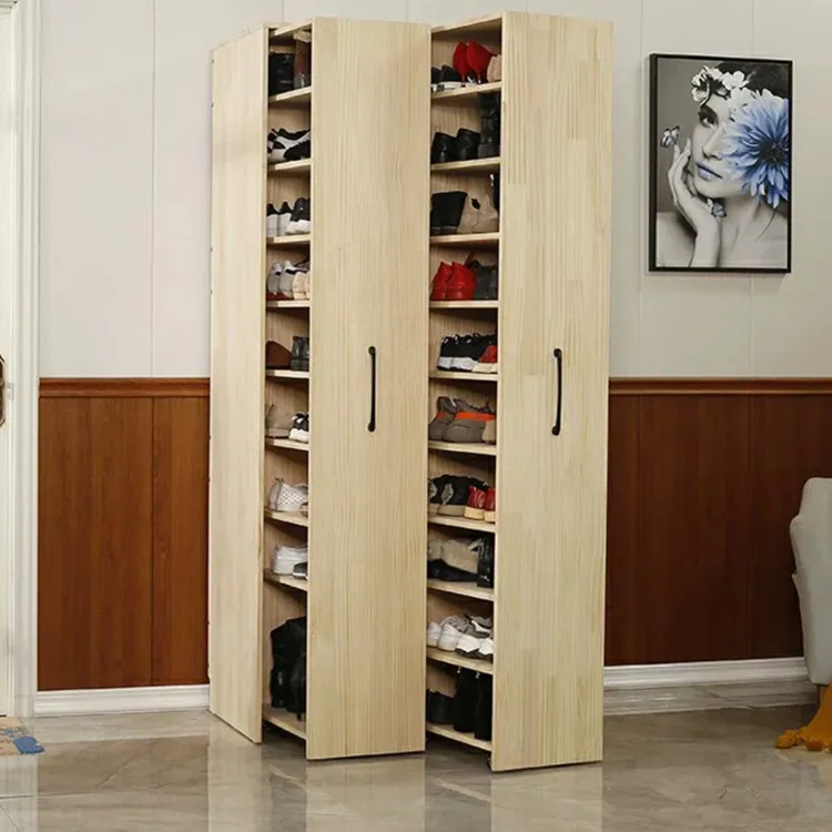 New design nordic space saving wooden foldable Pull out type Side pull shoe rack wall mount with wheels doors