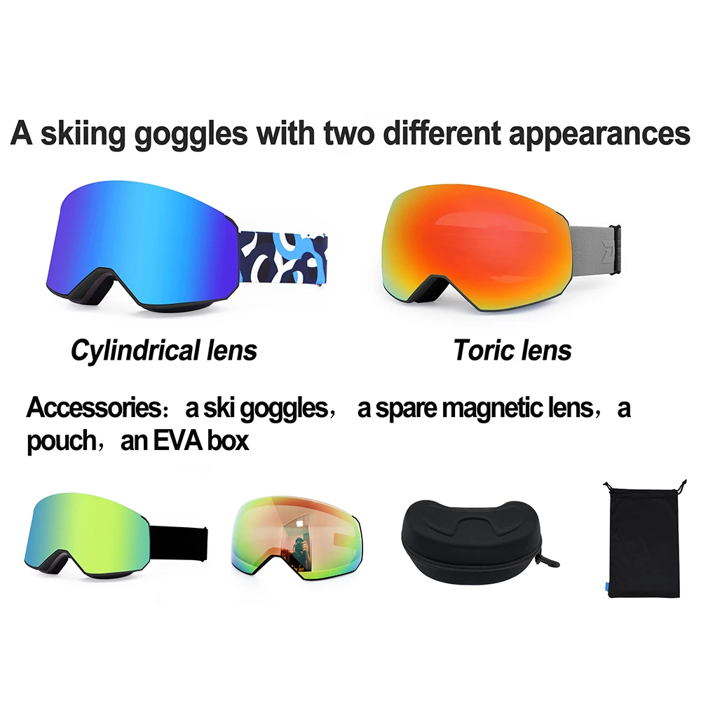 New Design 2 in 1 Low MOQ custom logo anti-fog snow Googles men women ski glasses snowboard goggles custom magnetic ski goggles