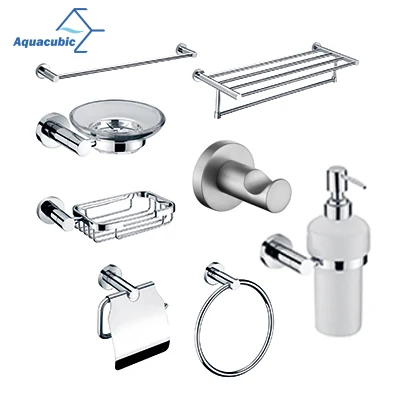 Aquacubic Chromed round Robe Hook Modern Home Hotel Bathroom Accessories Set