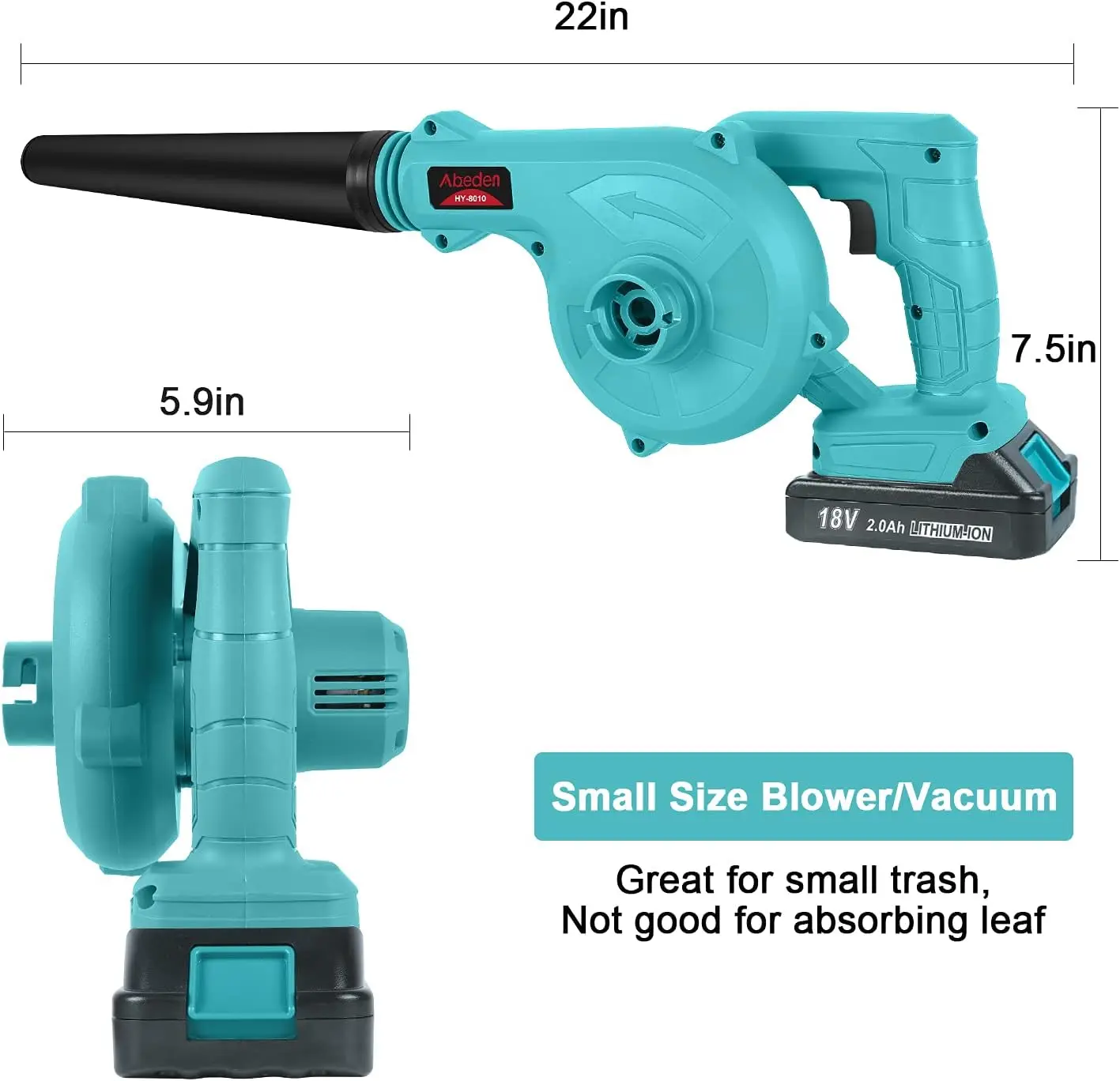 21V Mini Leaf Blower Cordless Electric 5.4 Kpa Noise Free Air Leaf Blower with Battery and Charger for Lawn Care