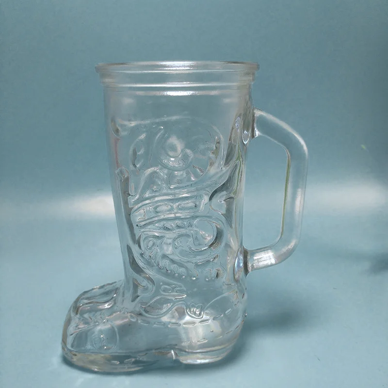 350ml Party Beer Glass Custom Logo Transparent Clear Das Boot Glass Beer Mug With Handle