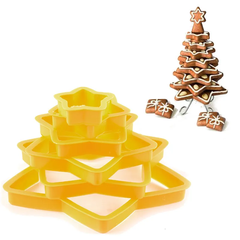6pcs/set Pentagram Star Cookie Cutter Mold 3D Fondant Pastry Biscuit Fondant Cake Baking Mold DIY Cake Decorating Tools