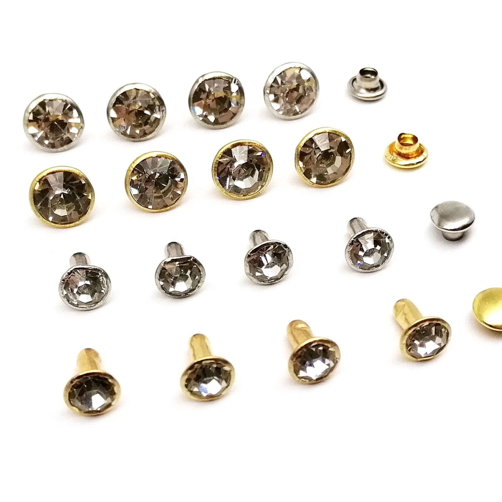 Brass Golden Silver 6mm 8mm Czech Crystal Rhinestone Rivet Decor Diamante Stud Spot for Leather Bag Shoe Jacket Hat DIY