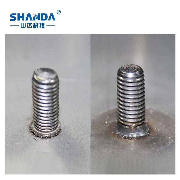 M10 Welding bolt into steel plate Stud welding machine capacitor discharge stud welder micro stud weld