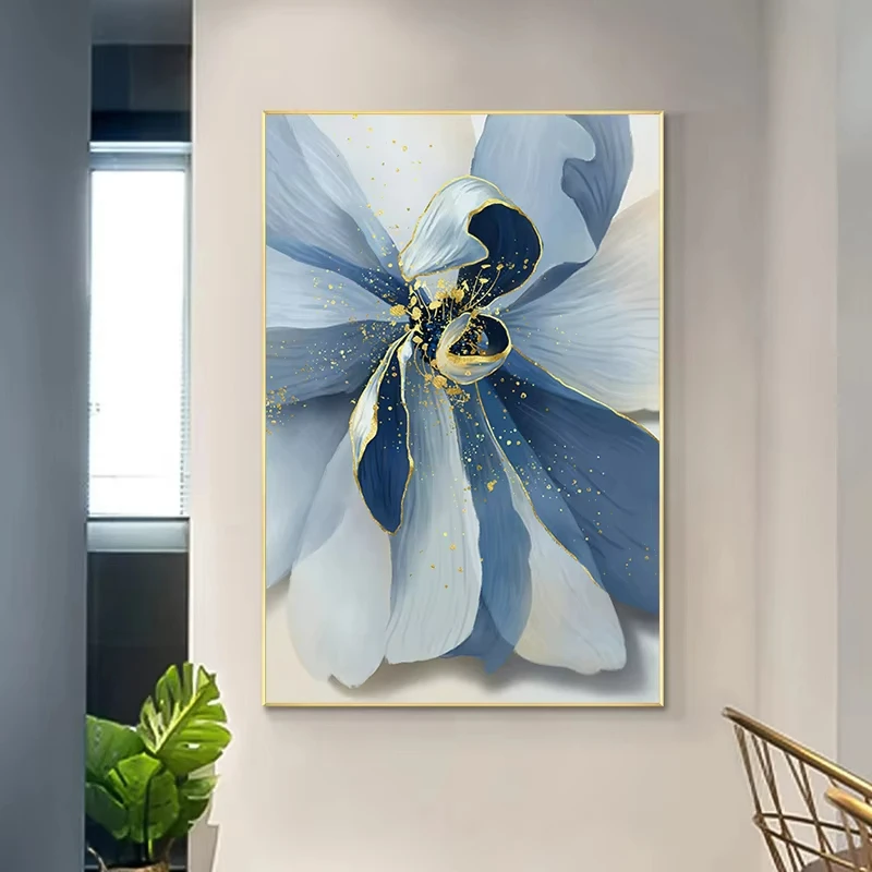 Abstract Blue Color Flower Poster Modern Combination Canvas Print Paintings Wall Art Pictures for Living Room Decor Cuadros