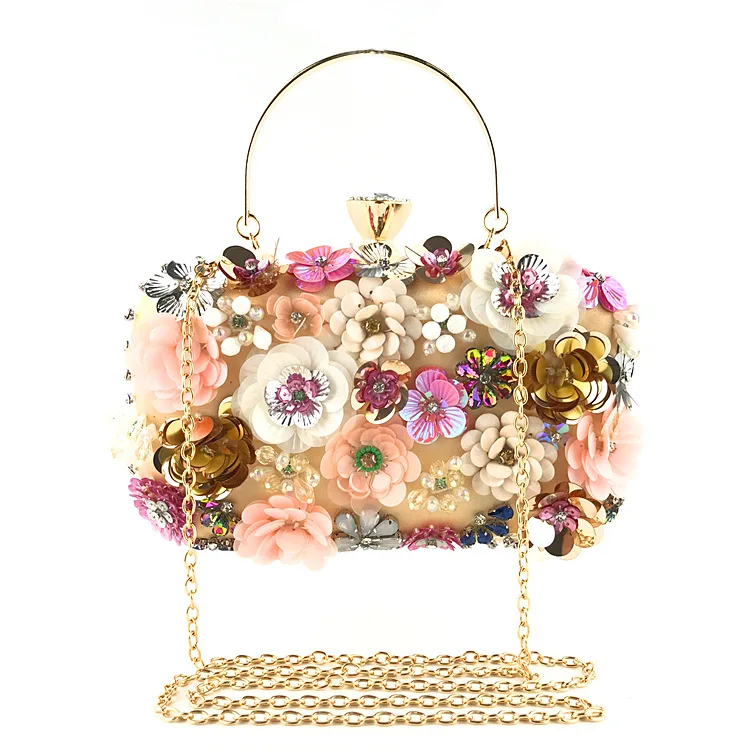 Wholesale Luxury Lady Diamond Flower Shoulder  Chain Evening Bag Wristlets Wedding Party Bridal Clutch Purse