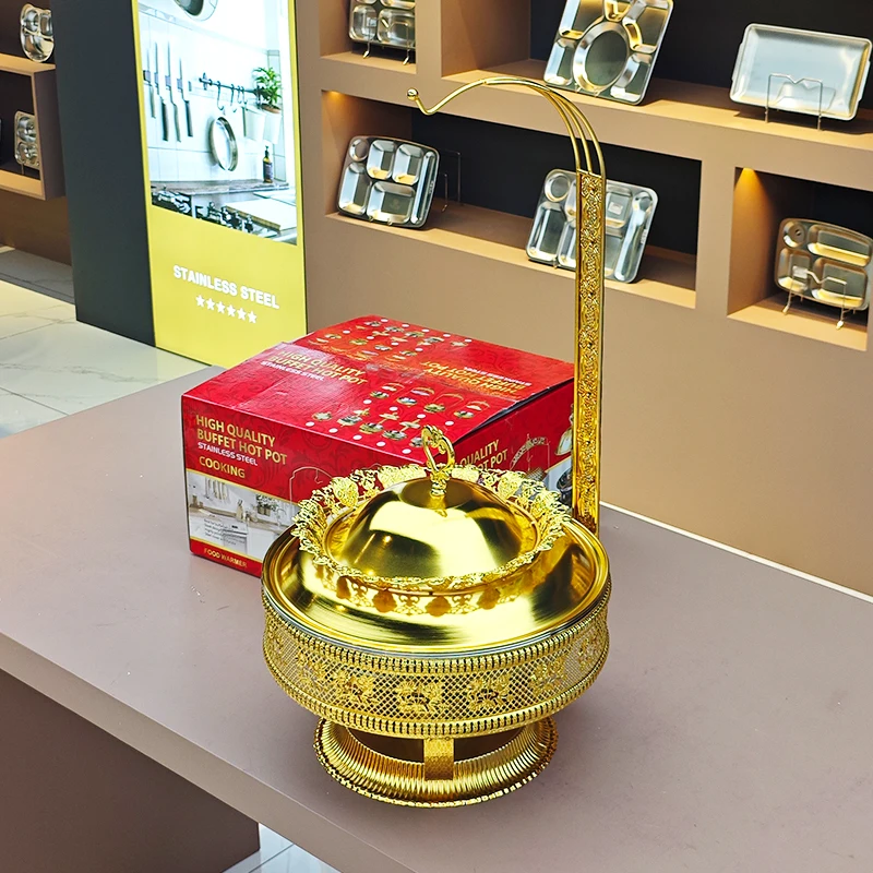 8L Gold Chefing Dishes Food Warmer Chaffing Dishes Buffet Catering Stainless Steel Hanging Chafing Dish For Sale