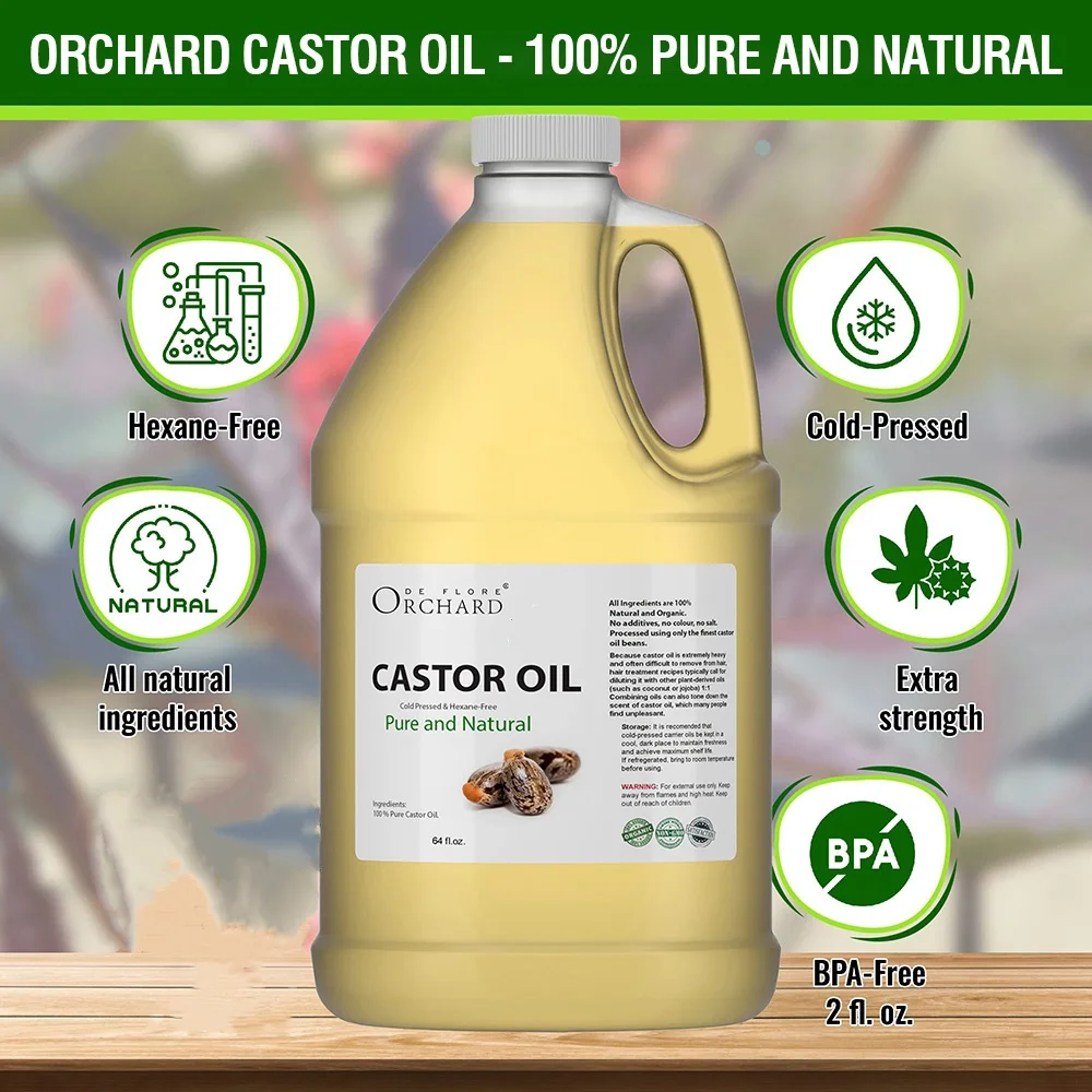 Private Label Pure Organic Castor Oil Cold Pressed Hexane Free Castor Oil For Eyelash And Eyebrow Hair Growth Enhancer