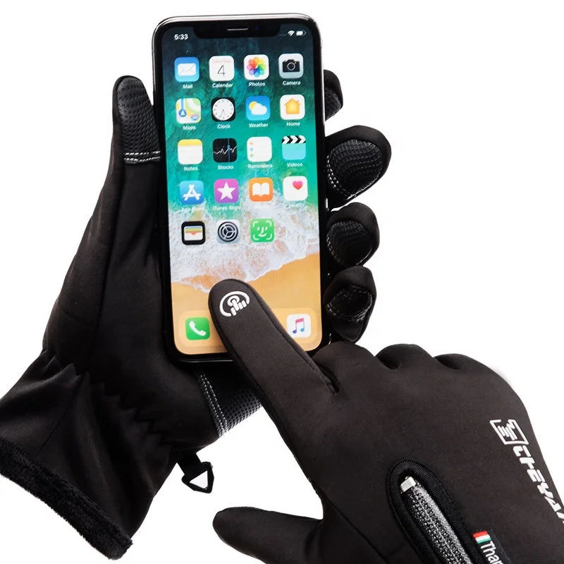 Male Winter Riding Mitten Zipper Touch Screen Windproof Warm Mitten