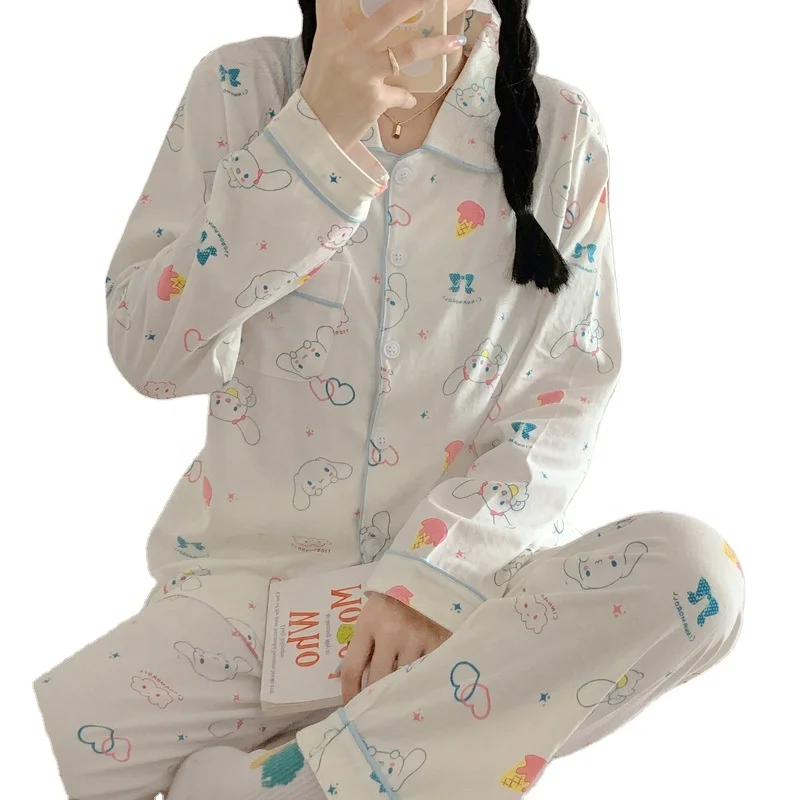 Pajama girls are sweet and lovely in spring and autumn. Student girls can wear two sets of home clothes