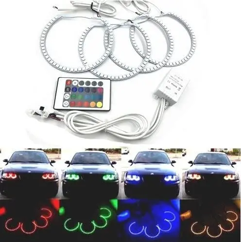 Highlight 4x 33SMD 131MM Multi-Color 5050 RGB LED Angel Eyes Halo Rings Lighting E36 E38 E39 E46 Kit With Remote Control WG112