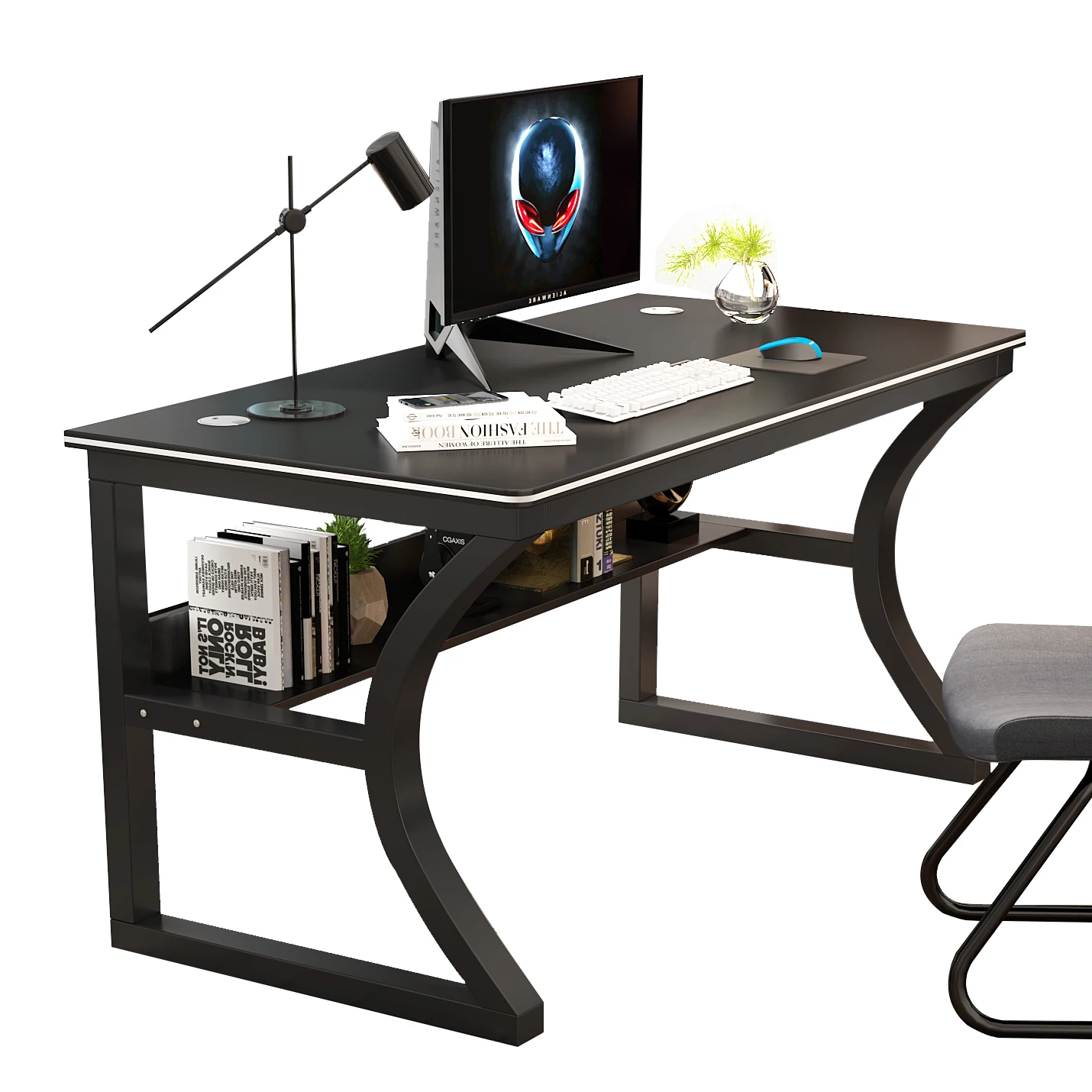
Ergonomic U Shaped Computer Desk MDF Table Top Metal Steel Frame Study Gaming Desk 