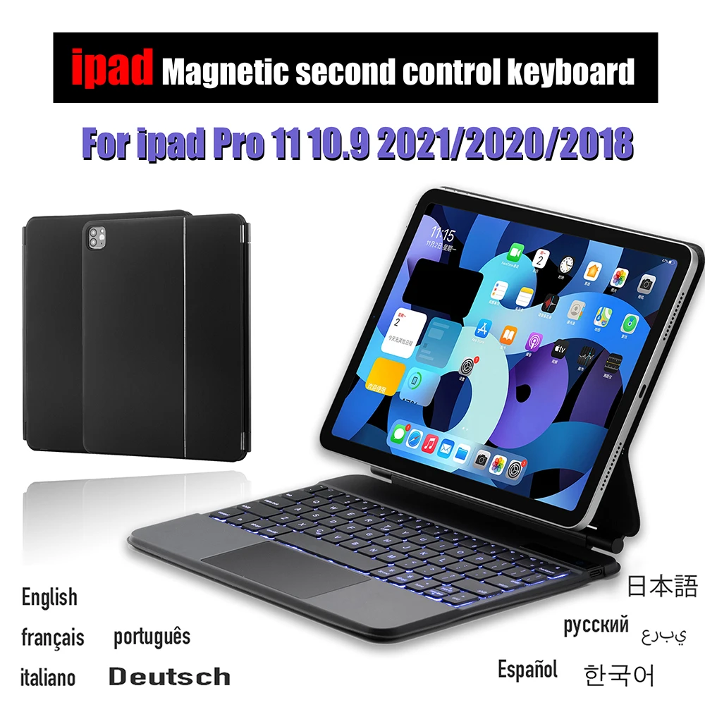 Bluetooth Magic Trackpad Keyboard Mouse Case For iPad Air 5 4 10.9 Pro 11 2021 2020 2018 Russian Arabic Hebrew Spanish Keyboard
