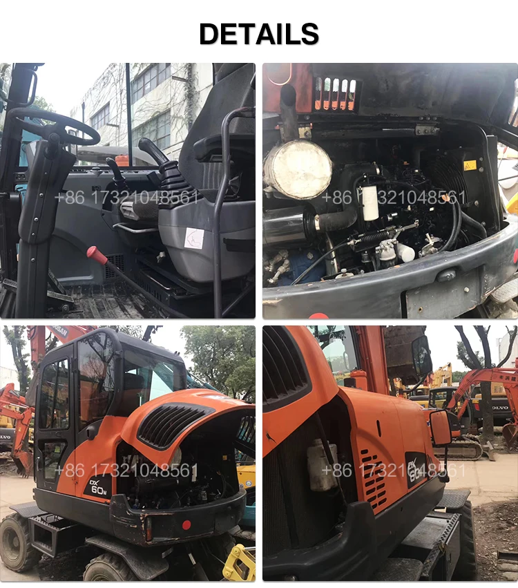 Used 6 ton earth-moving machinery engineering construction machinery Doosan DX60W wheel excavator
