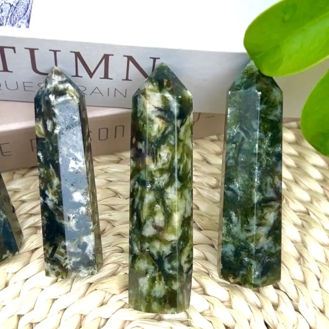 Wholesale Fanshi High Quality Green Lepidolite Natural Crystal Healing Stone Polished Mica Kmaite Mascot Pillar Home Decoration
