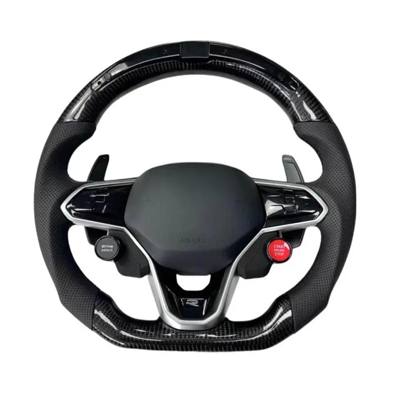 For Volkswagen VW Golf 8 GTI R Line MK8 Carbon Fiber Customized Steering Wheel LED Display Black Perforated Leather