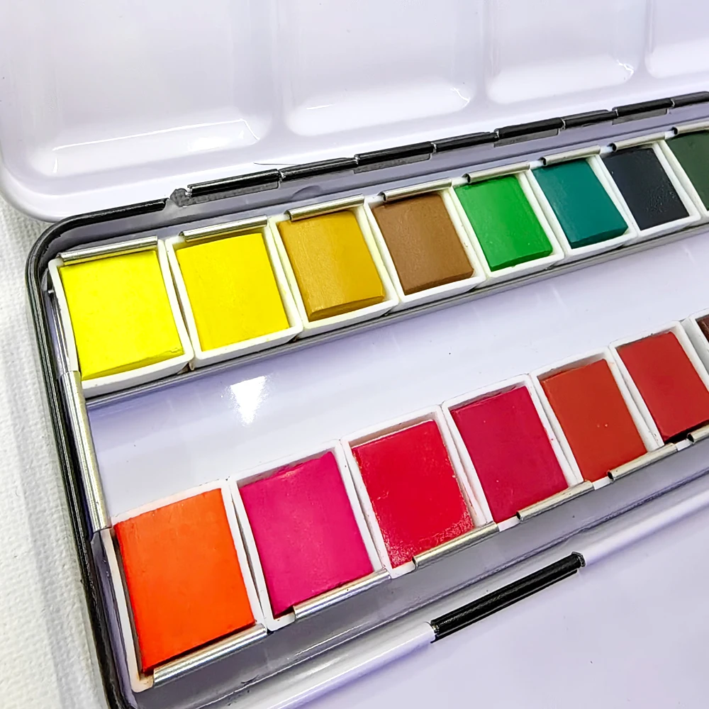Hot High Quality 24 Colors Solid Watercolor Painting Water Color Paint Set In Tin Box