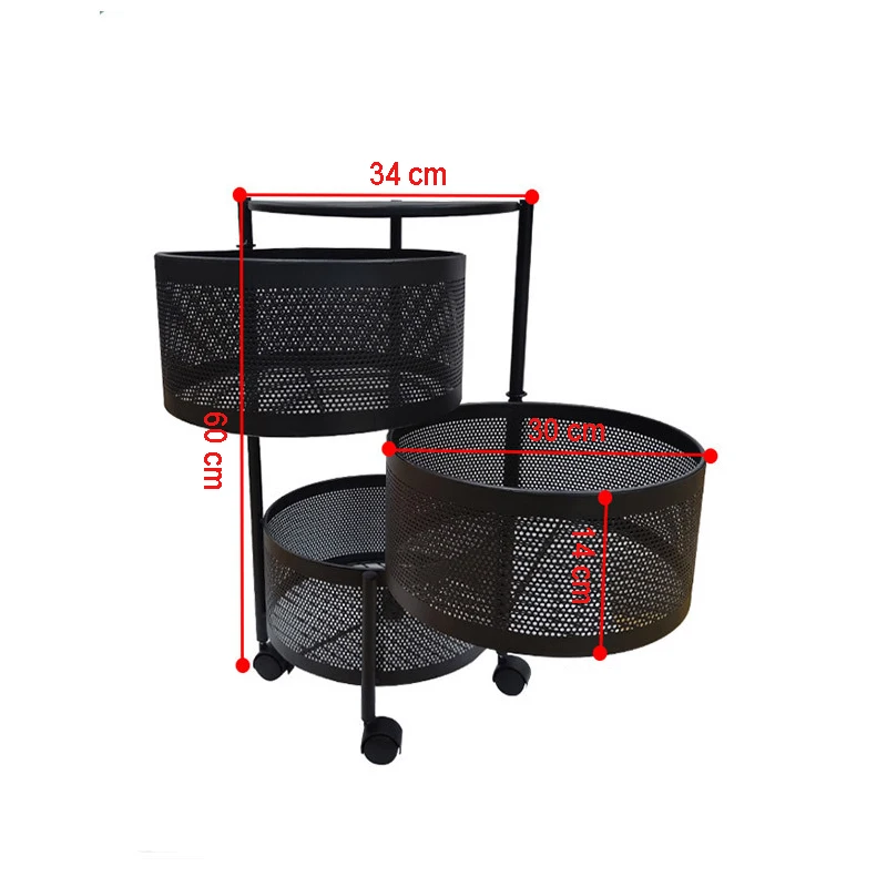 3-Tier Rotating Storage Rack Metal Food Storage for Kitchen Fruit & Vegetable Basket for Bathroom Cleaning Clothing Tools Shoes