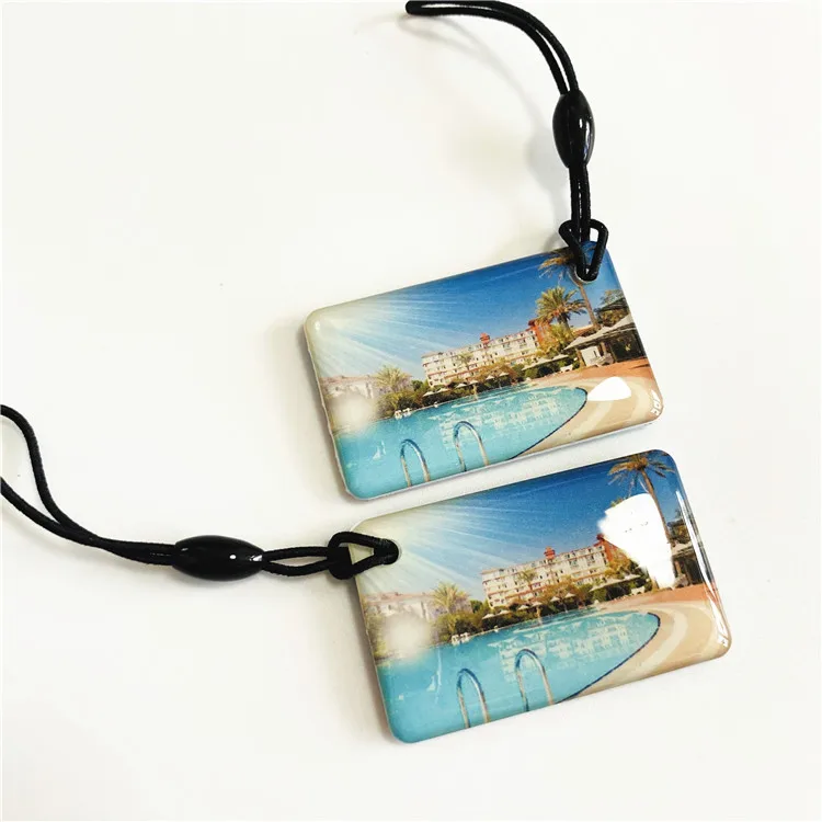 pre encoded URL custom printing rfid epoxy card keychain
